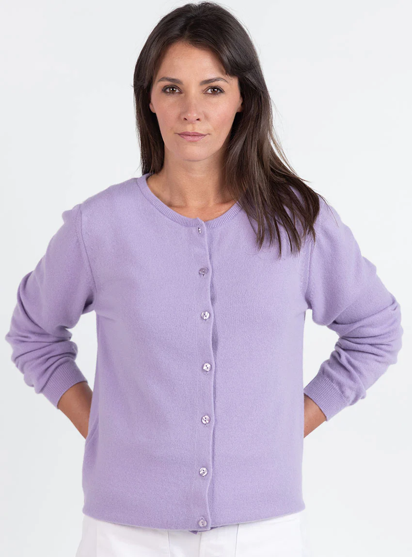 Cardigan femme en cachemire violet délicat
