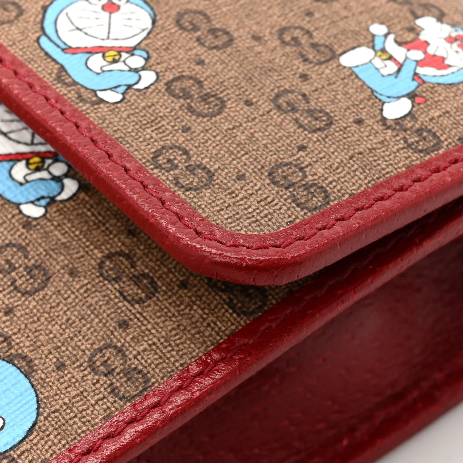 X DORAEMON Mini Vintage GG Supreme Monogram Mini Crossbody Bag Beige Cherry Red - Top Club
