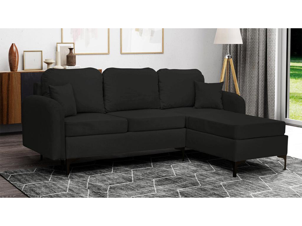 Sofá rinconero Clovis A103, Negro, Función de descanso, Caja de ropa de cama, 225x172cm