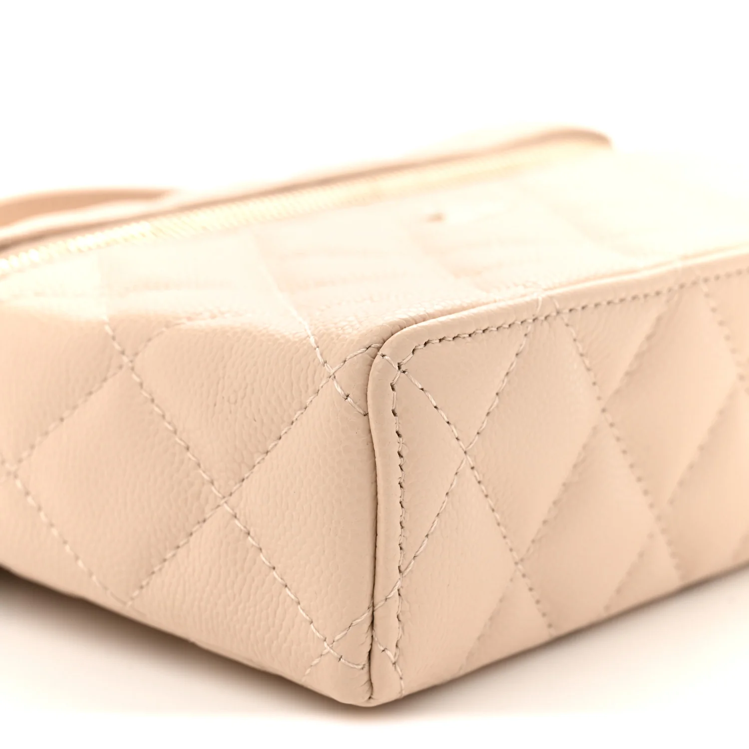 Caviar Quilted Top Handle Slim Vanity With Chain Beige - Top Club