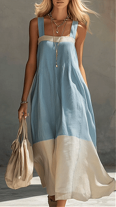 Women's Color Block Stitched Elegant Spaghetti Strap Long Dress - Nordfashionstorm - Women's Clothing, Fashion for You - Nordfashionstorm.com