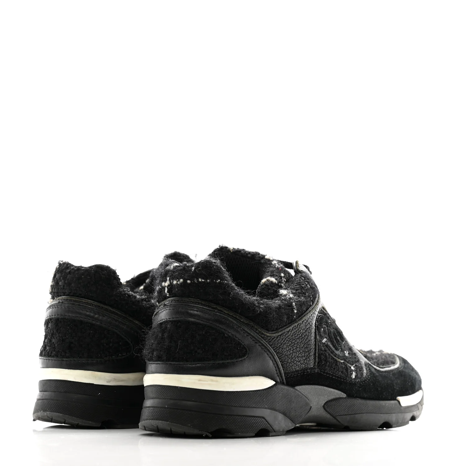 Tweed Suede Goatskin CC Sneakers 38 Black White - Top Club