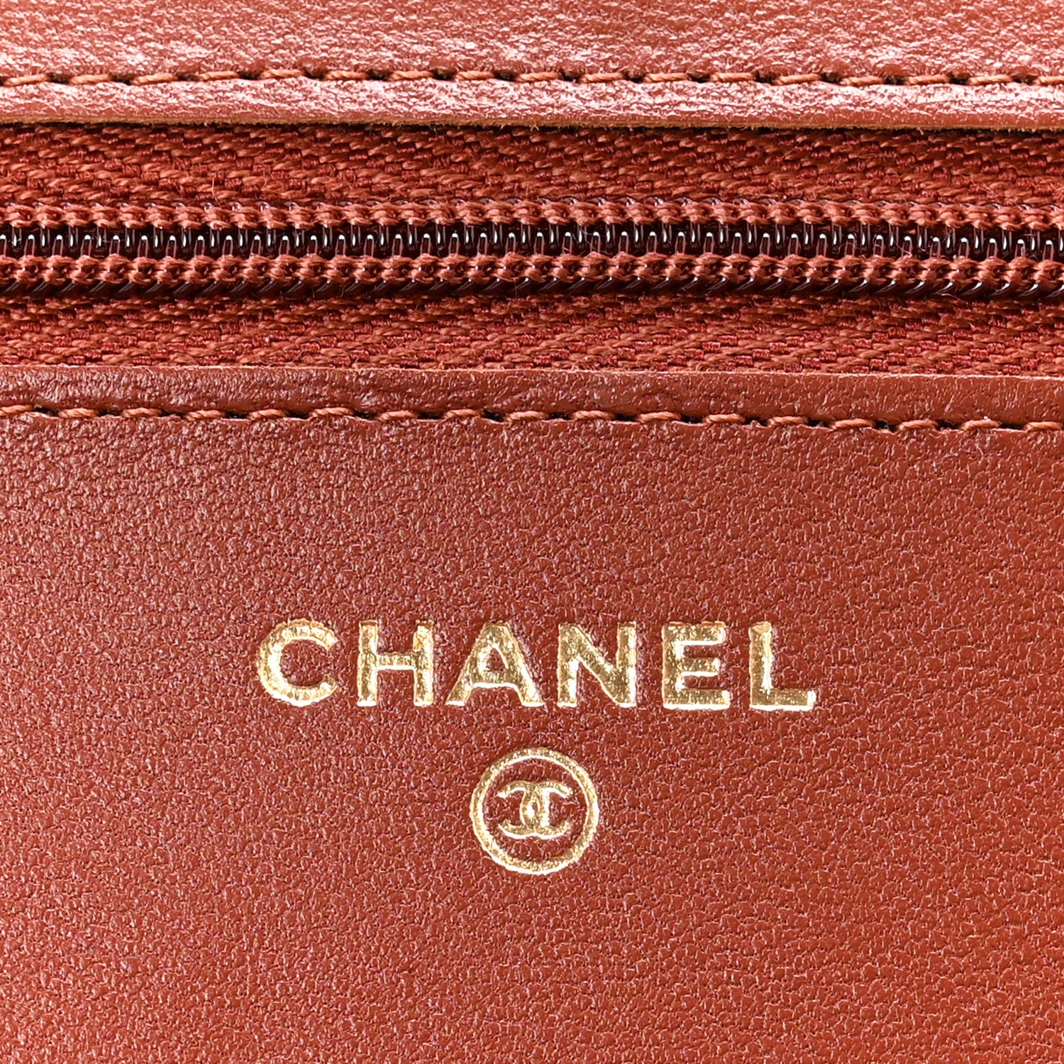 Lambskin Quilted Wallet On Chain WOC Brown - Top Club