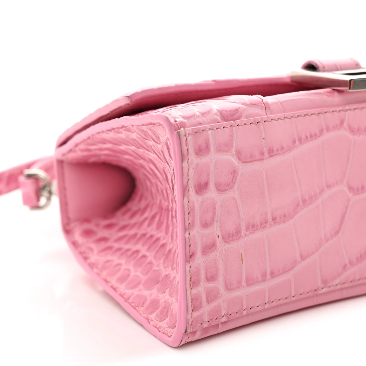 Shiny Calfskin Crocodile Embossed Hourglass Top Handle Bag XS Sweet Pink - Top Club