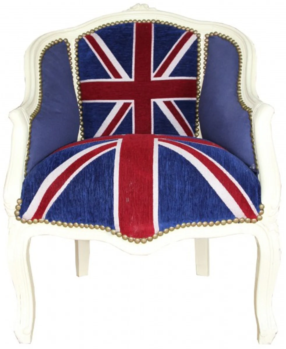 Baroque ladies salon armchair Union Jack / cream - furniture antique style - England flag