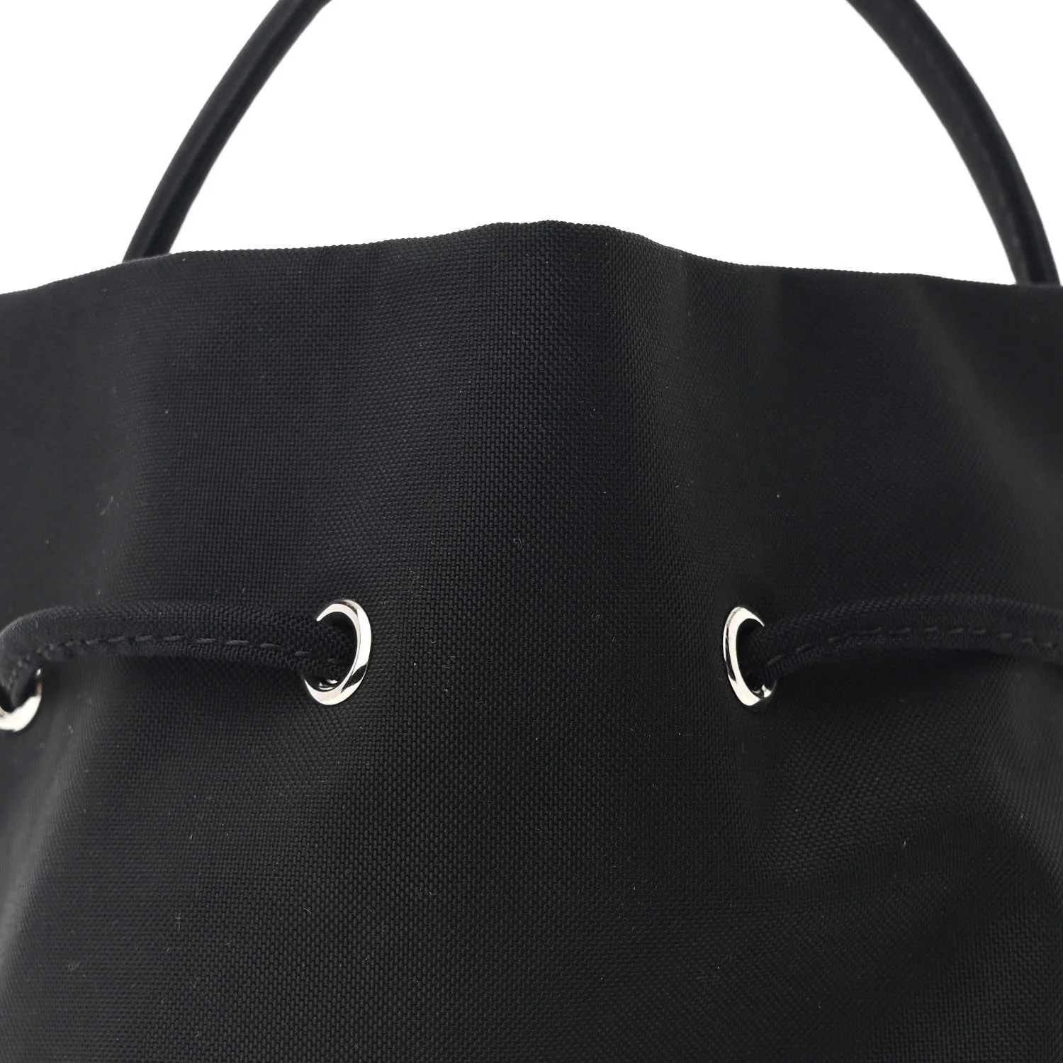 Recycled Sport Nylon Logo Embroidered Wheel Drawstring Bucket Bag Black White - Top Club
