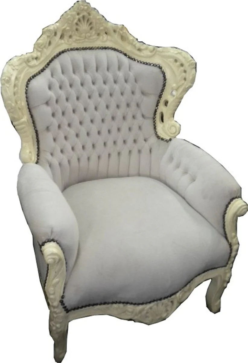 Barock Sessel King creme / creme mit Samtstoff 85 x 85 x H. 120 cm - Limited Edition