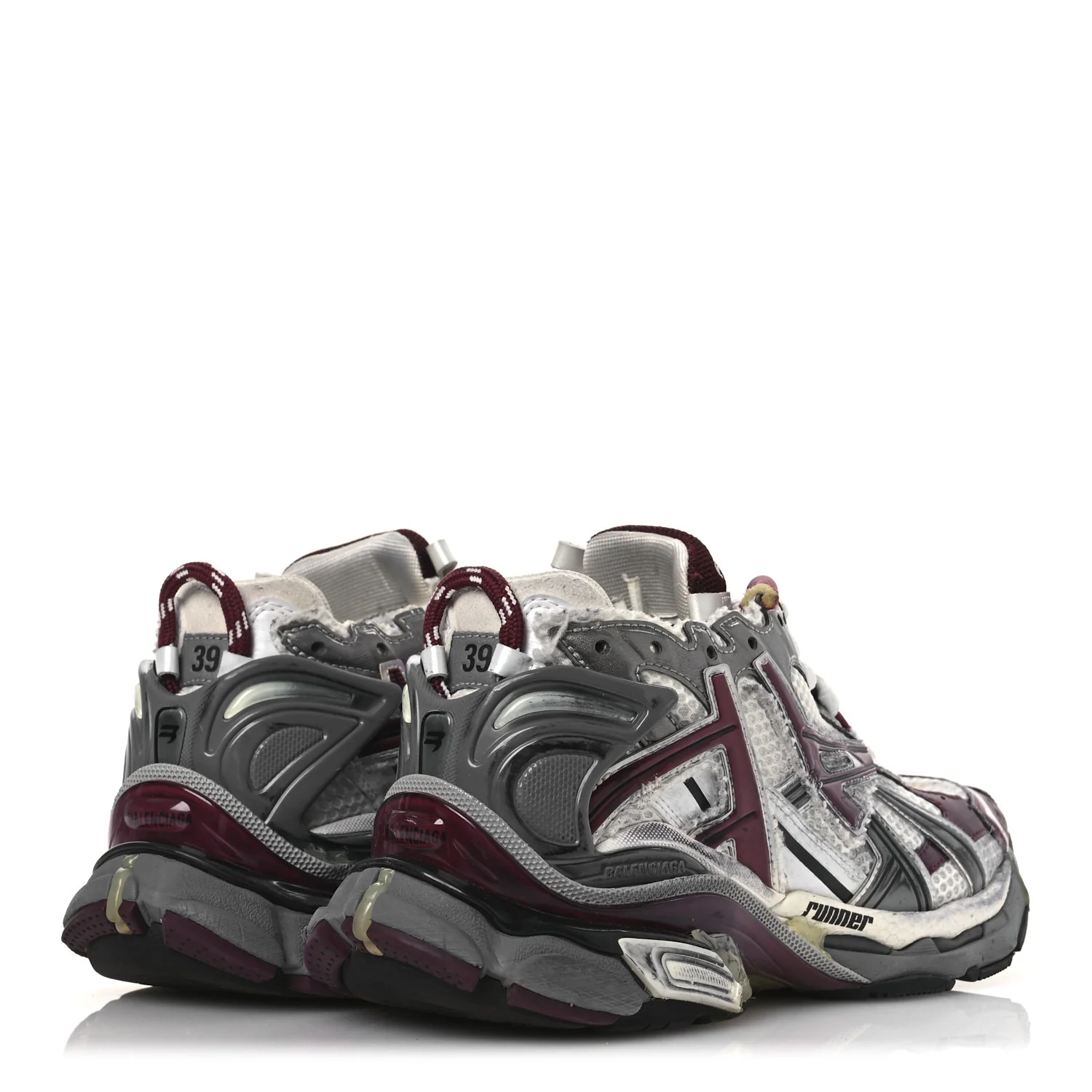 Mesh Rubber Distressed Womens Runner Sneakers 39 White Burgundy Grey - Top Club