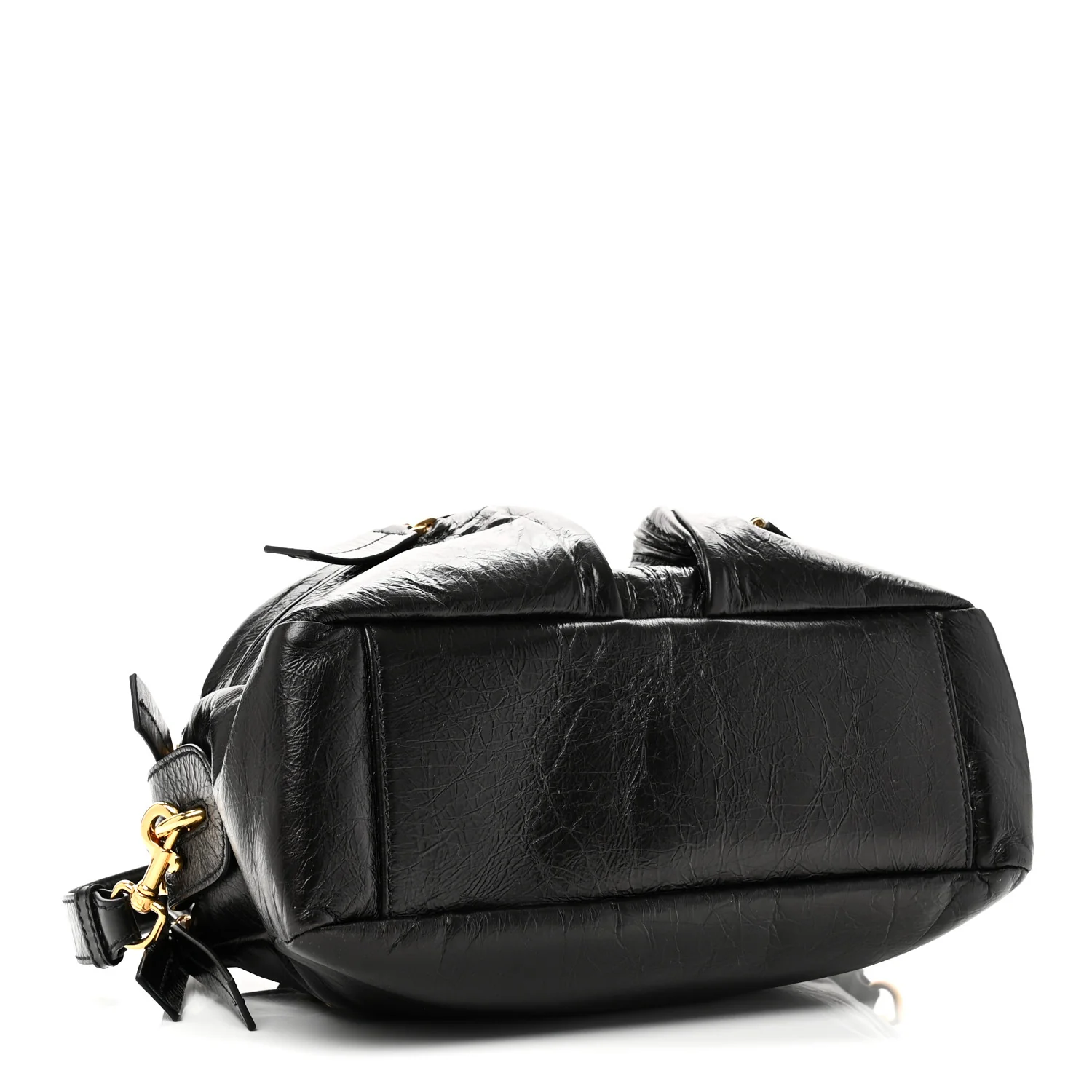 Crinkled Calfskin Small Grand Tour Bowling Bag Black - Top Club