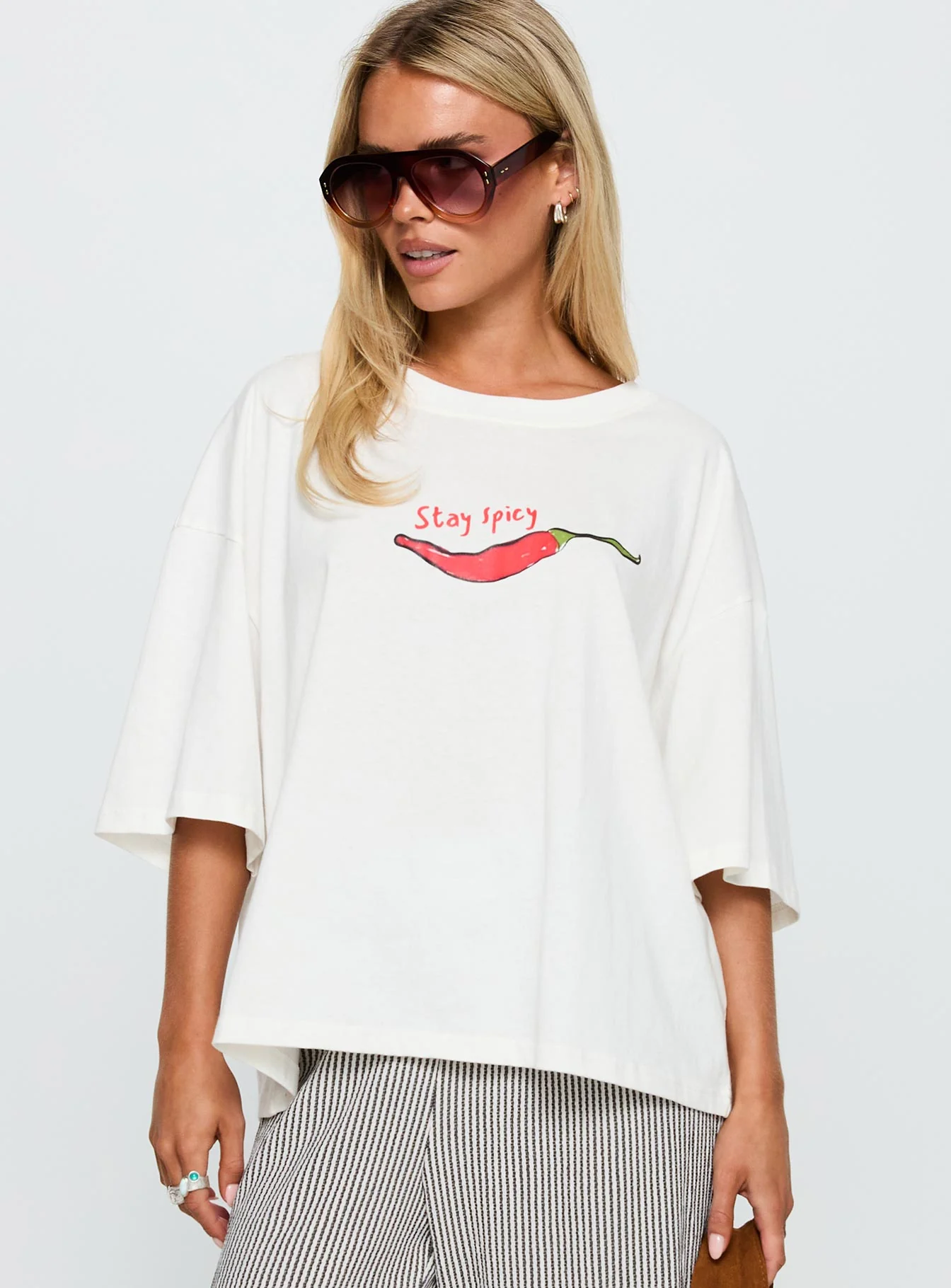 Stay Spicy Graphic Top White