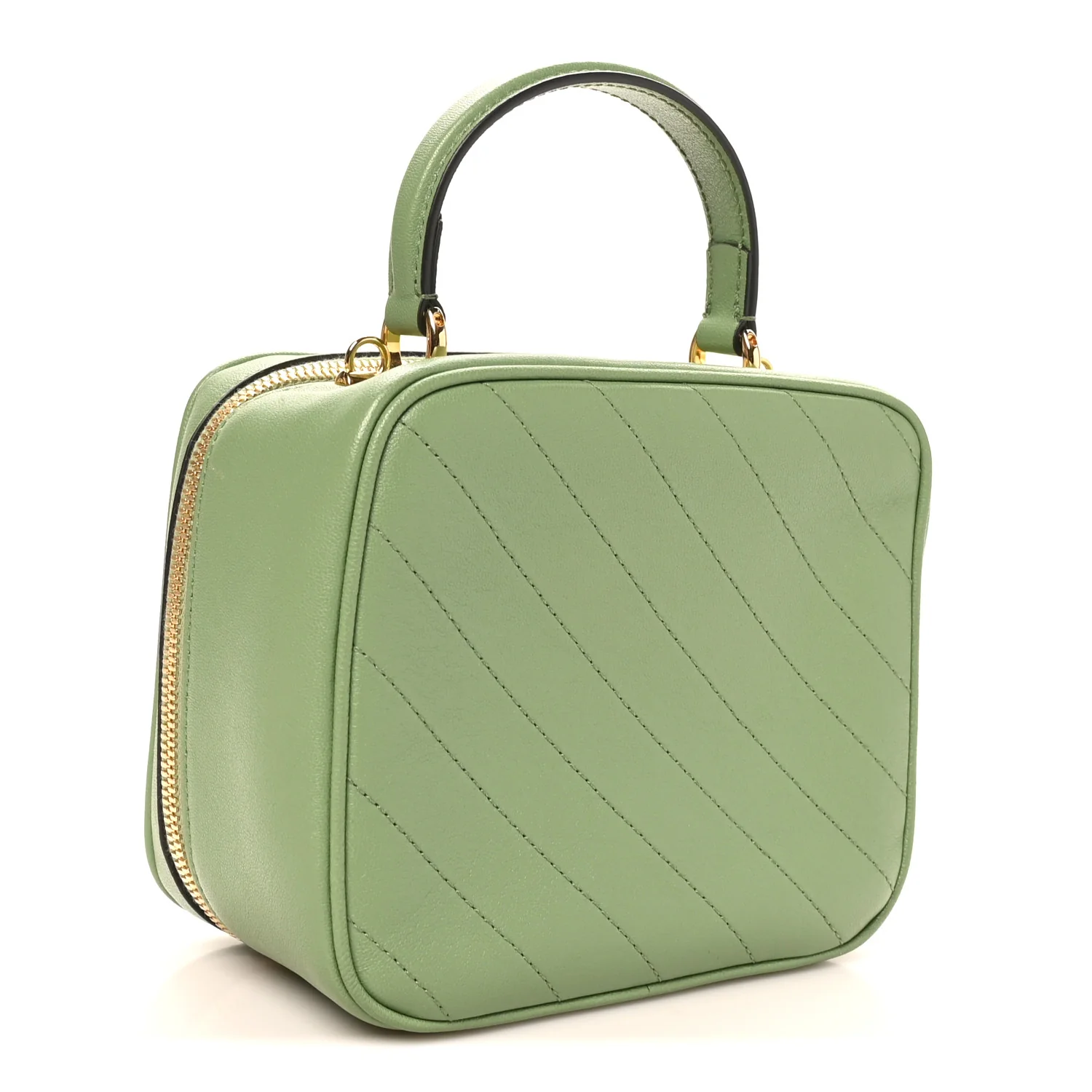 Sakai Be Green Calfskin Diagonal Stitched Small Blondie Shoulder Bag Light Green