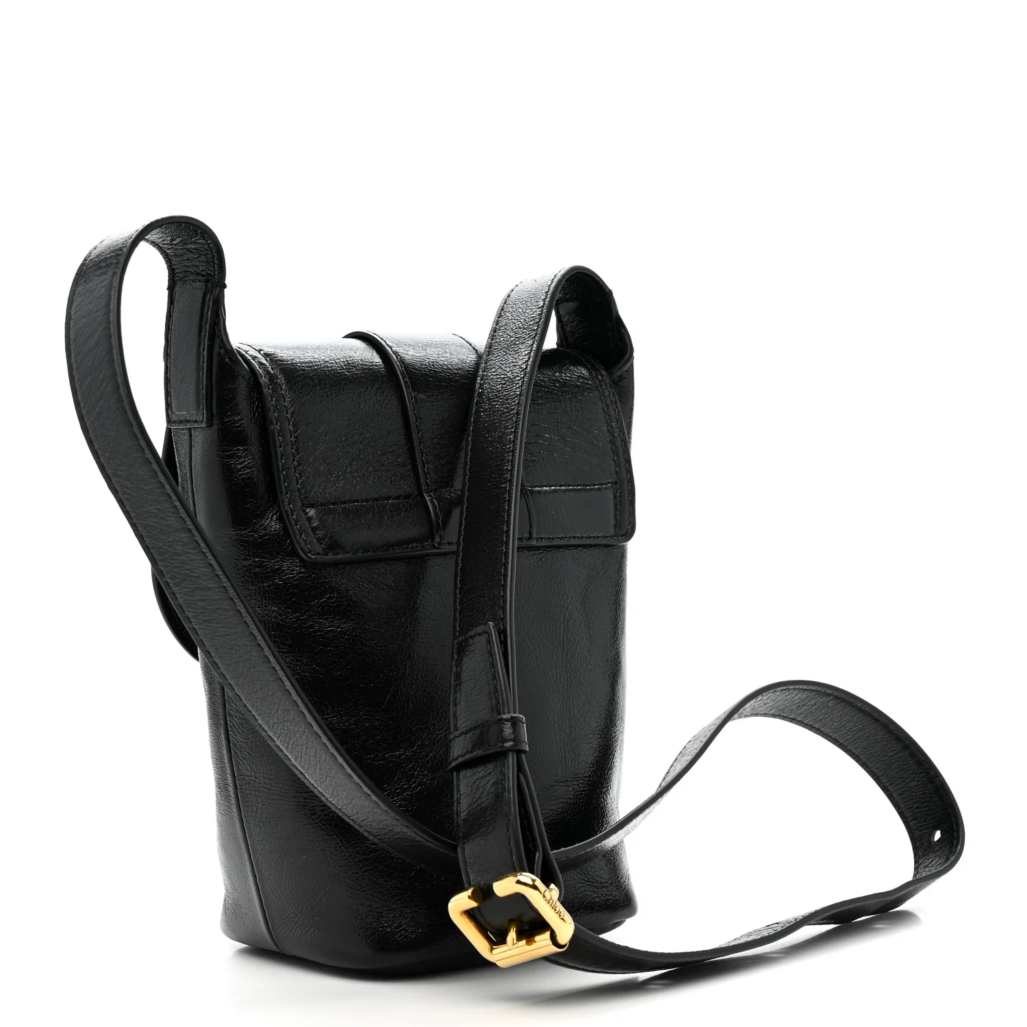 Shiny Calfskin Camera Crossbody Black - Top Club