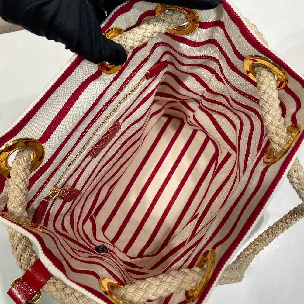 Prada Mariner small striped fabric bucket bag - Top Club