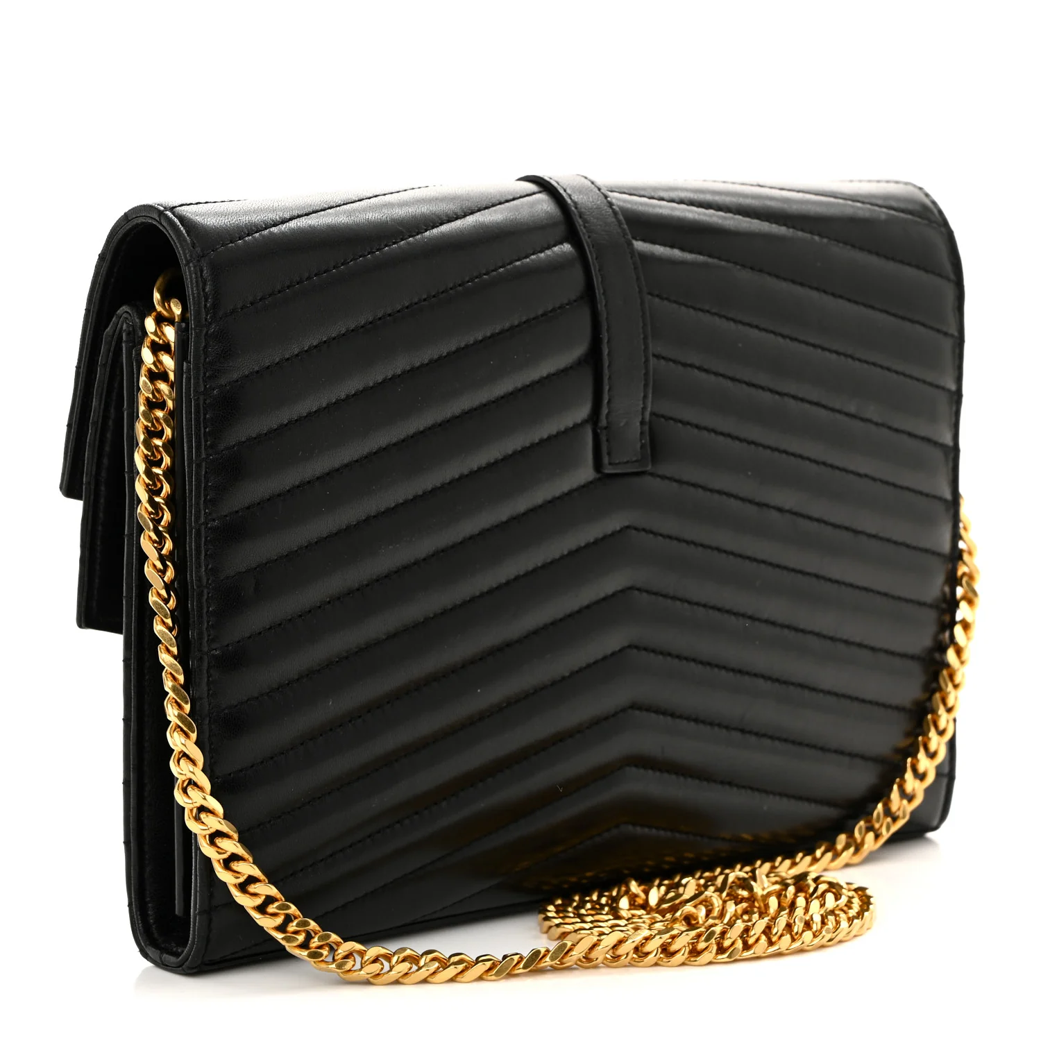 Lambskin Matelasse Chevron Monogram Sulpice Chain Wallet Black - Top Club