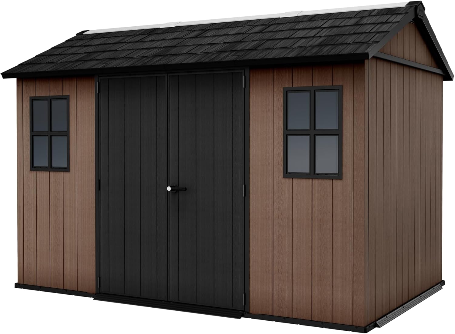 Keter Casetta da Giardino Newton 7511/1175, Effetto Legno Naturale, Porte e Finestre Orientabili, Marrone, 6,5 m², 230x350x246H cm