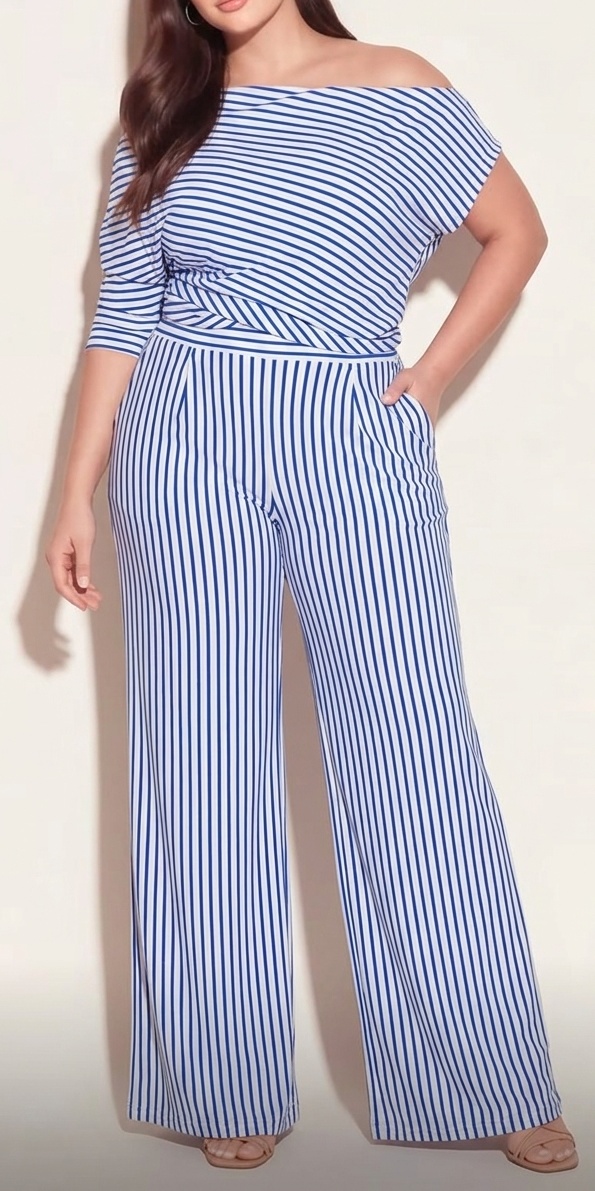 Women's Cotton-Blend Off-Shoulder Striped Wide-Leg Jumpsuit for Resort and City Chic Style - Nordfashionstorm - Women's Clothing, Fashion for You - Nordfashionstorm.com