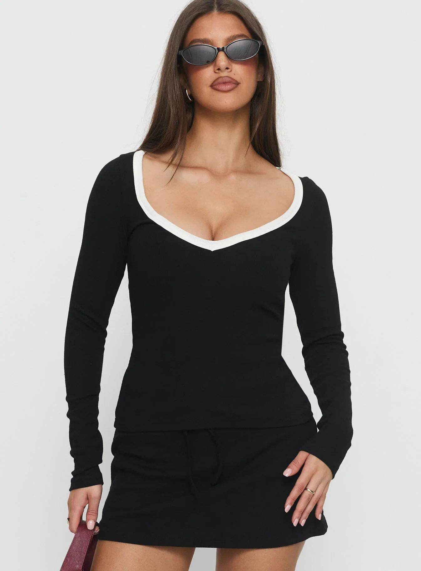 Baseline V Neck Long Sleeve Top Black / White