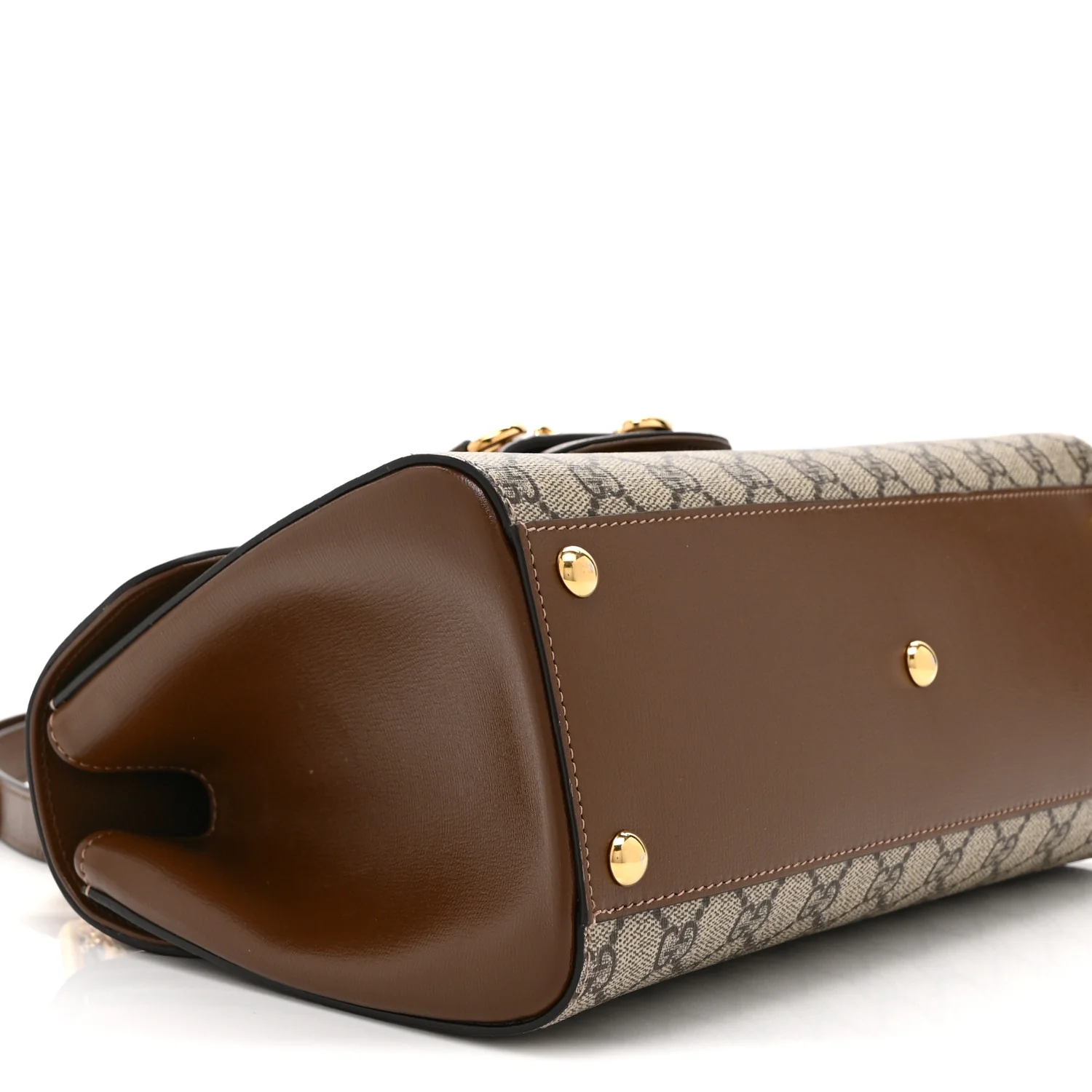 GG Supreme Monogram Calfskin Medium Horsebit 1955 Top Handle Bag Beige Ebony Brown Sugar - Top Club