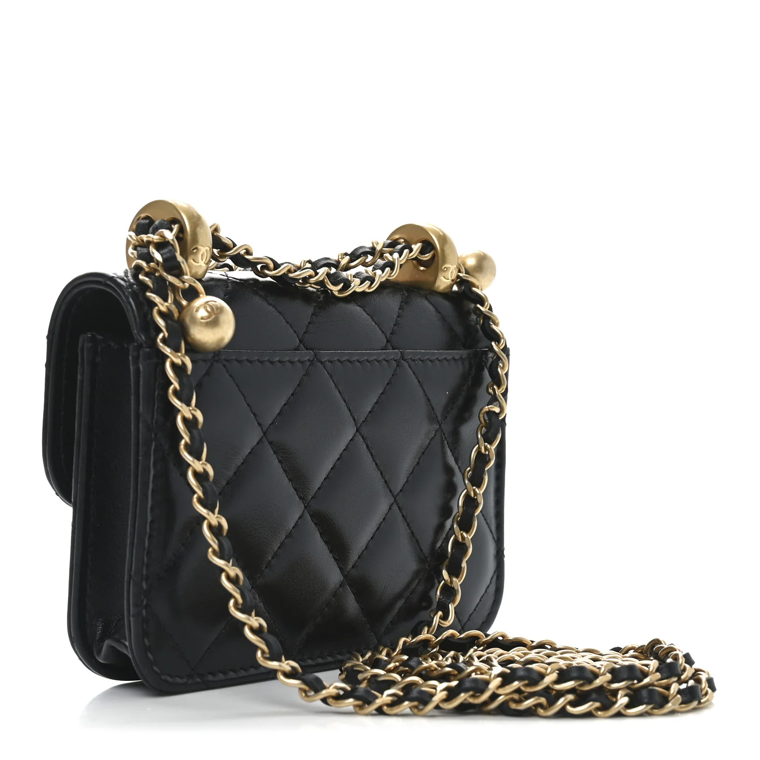 Calfskin Quilted Perfect Fit Coin Purse With Chain Black - Top Club