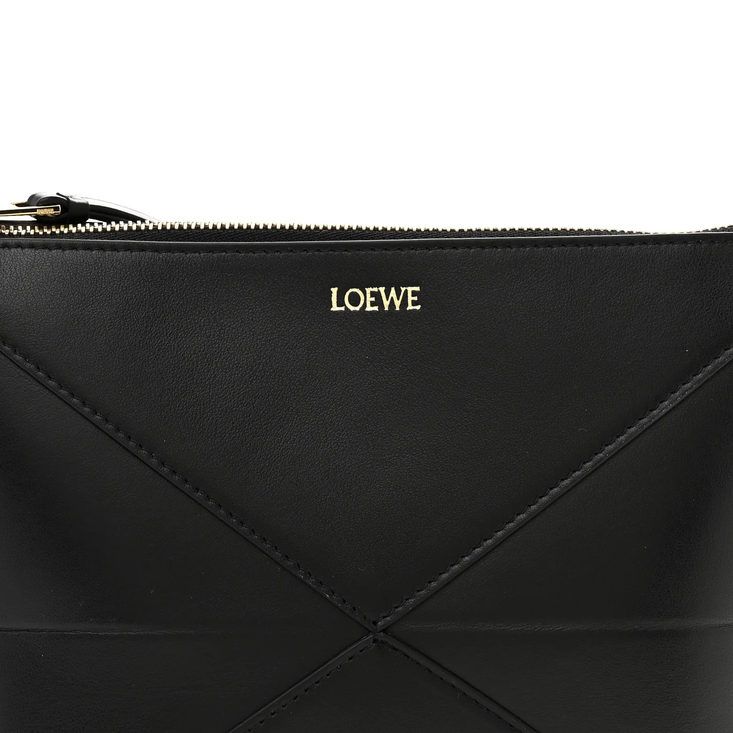 Shiny Calfskin Puzzle Fold Pouch Black - Top Club