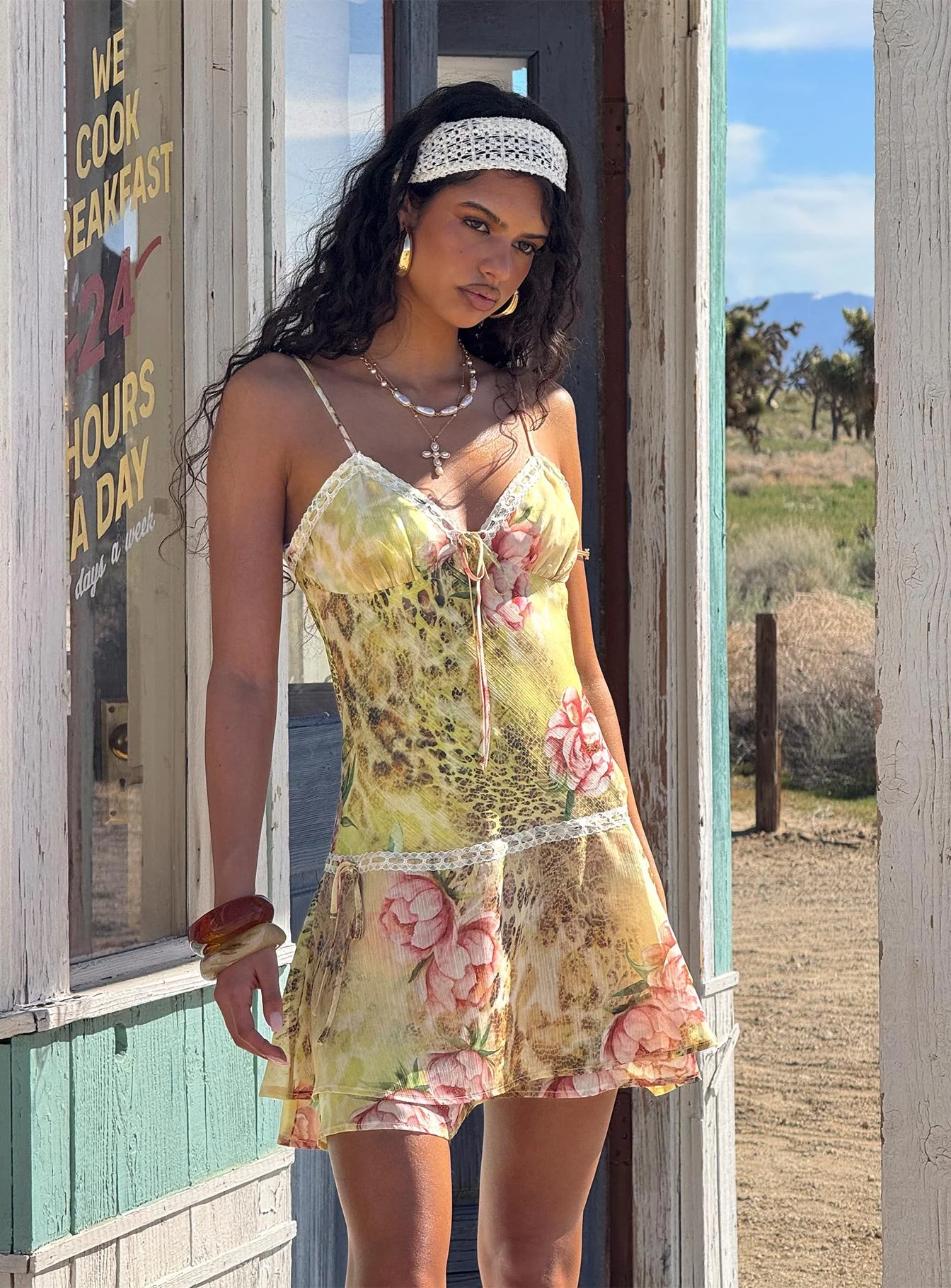 Starsigns Lace V Neck Mini Dress Animal Splice