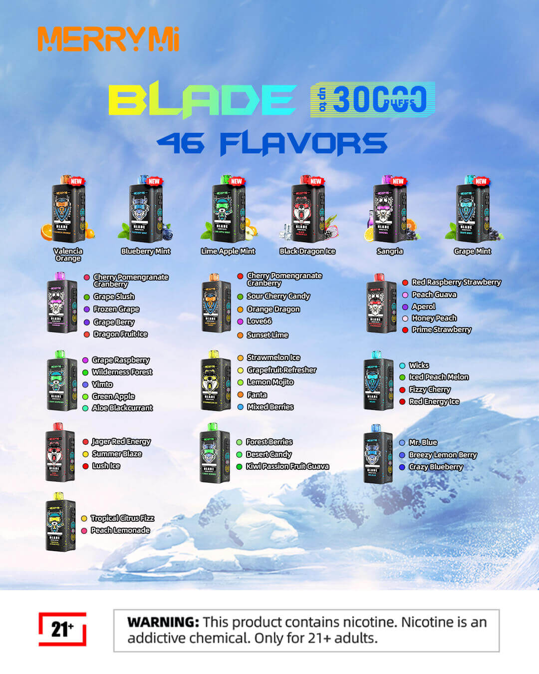 MerryMi Blade 30K Rechargeable Disposable Vape (All Flavours)