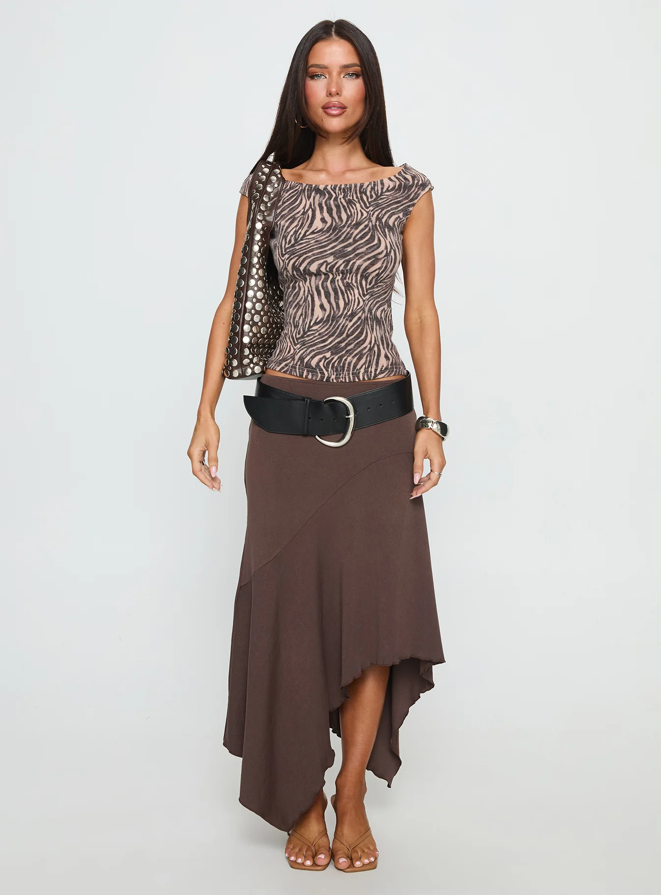 Futura Asymmetrical Midi Skirt Chocolate
