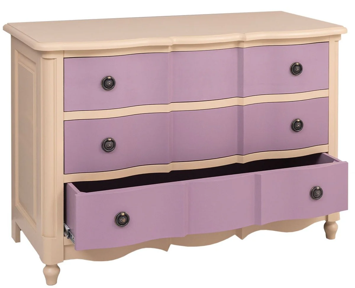 Country house style chest of drawers with 3 drawers beige / purple 130 cm - country house style furniture