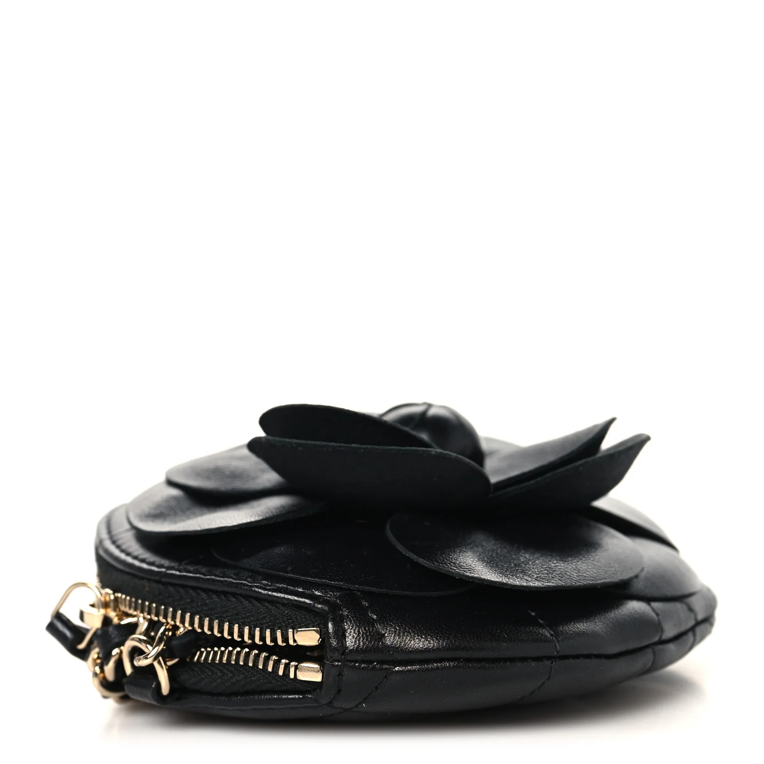 Lambskin Mini Camellia Bouquet Clutch With Chain Black - Top Club