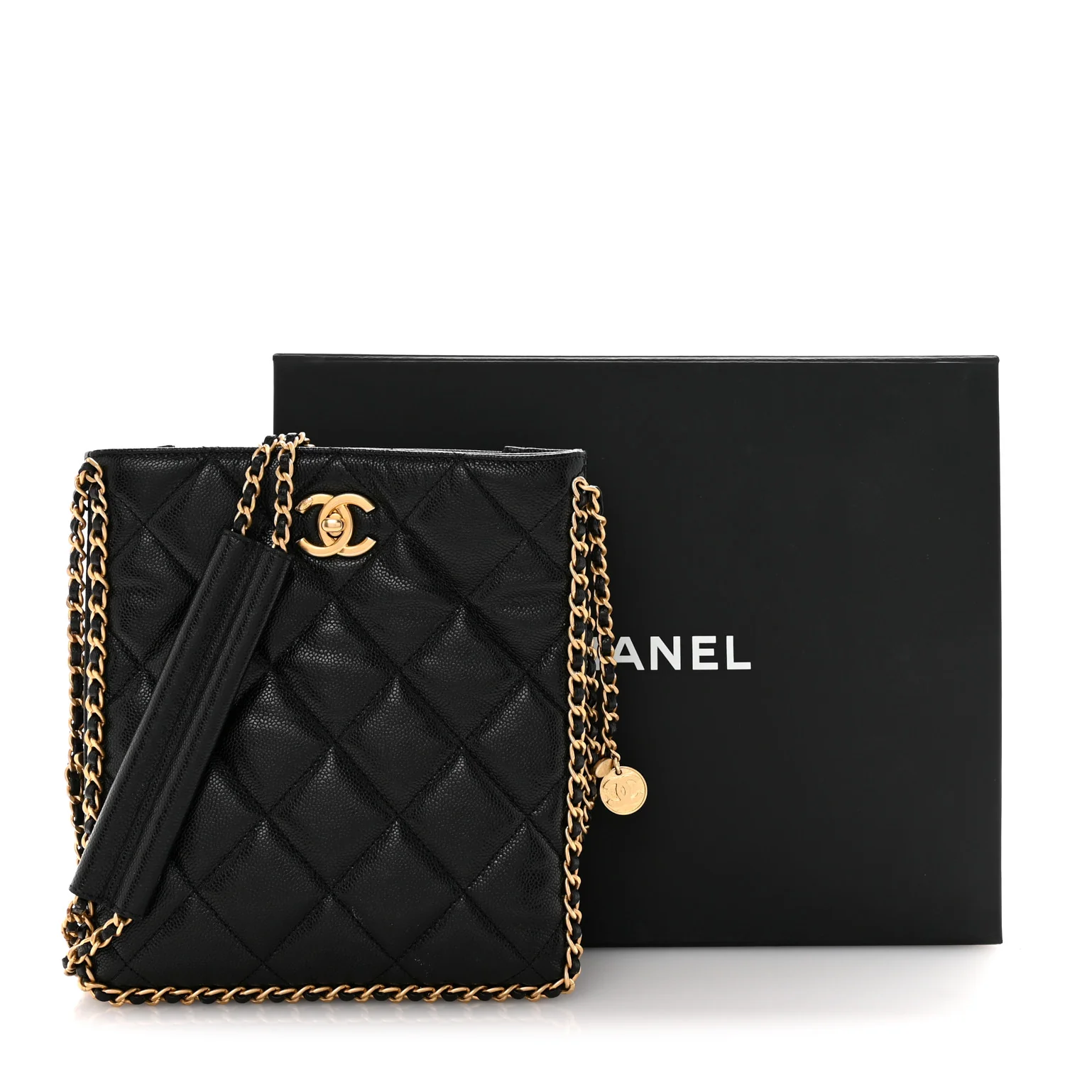 Caviar Quilted Mini Never Ending Chain Tote Black - Top Club