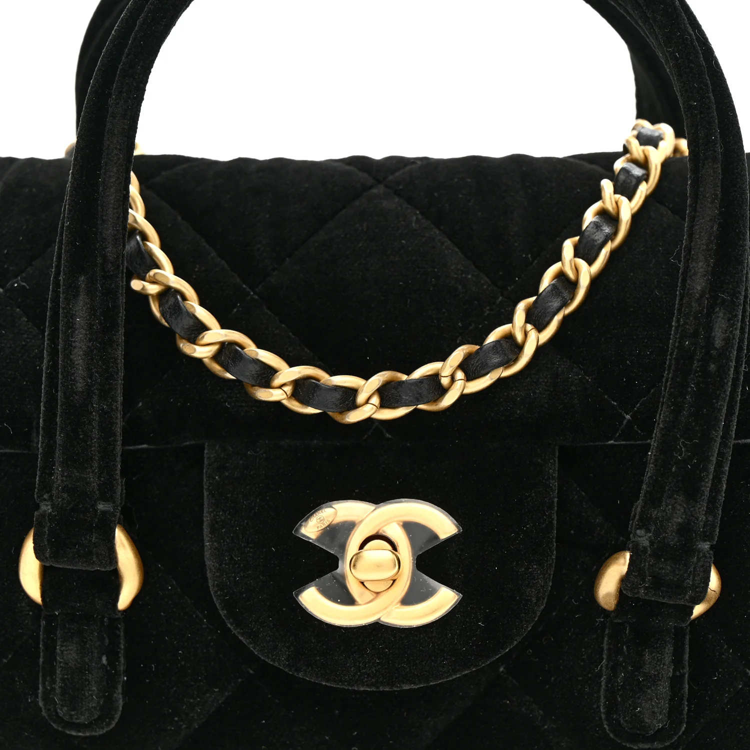 Velvet Quilted Mini Top Handle Flap Black - Top Club