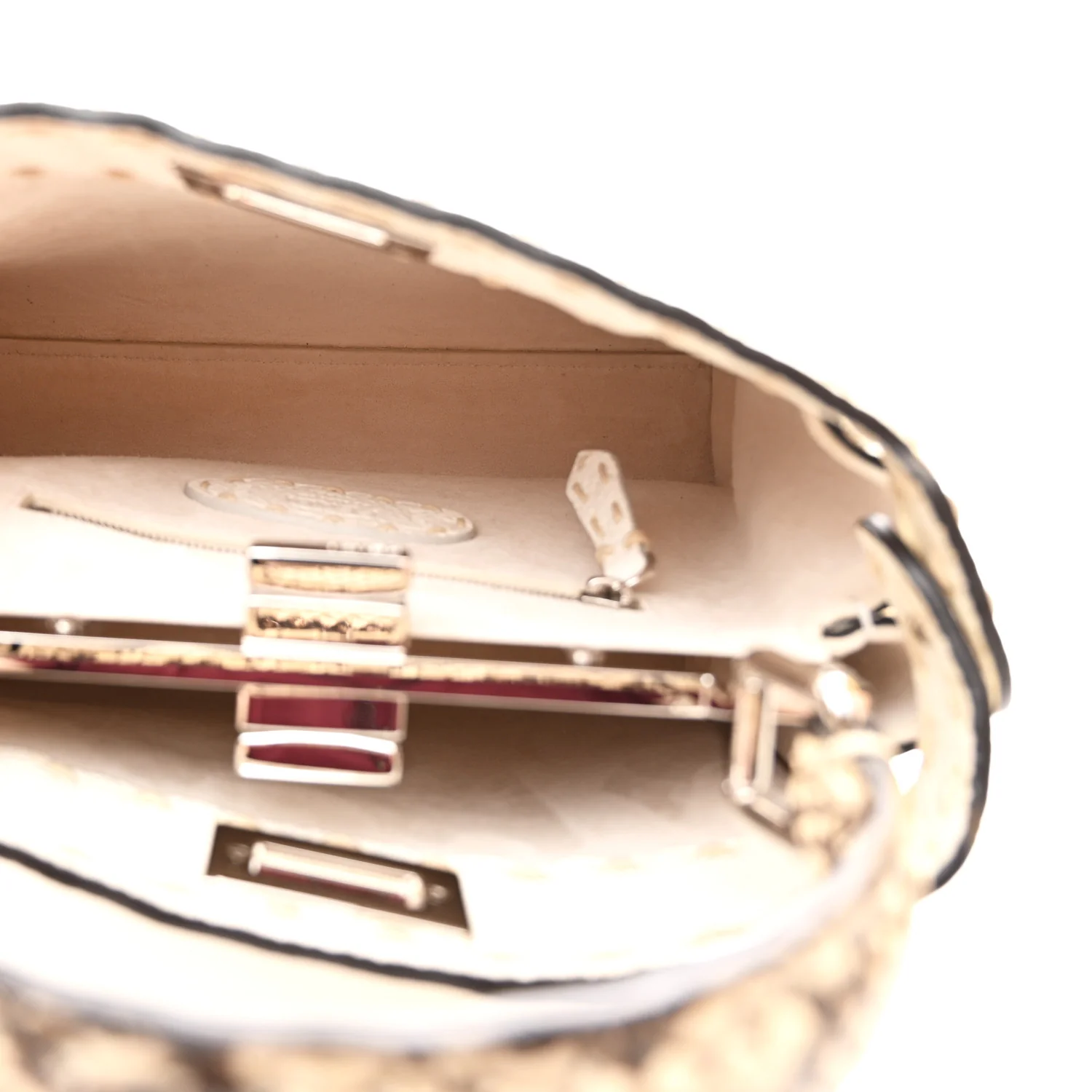Cuoio Romano Snakeskin Selleria Mini Peekaboo Iconic Satchel White Stone - Top Club