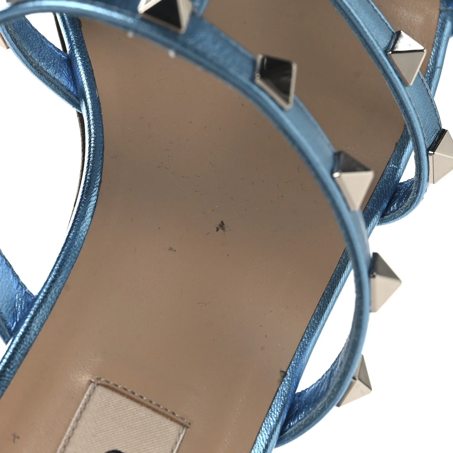 Metallic Nappa Rockstud Caged Flat Slide Sandals 37 Cerulean - Top Club