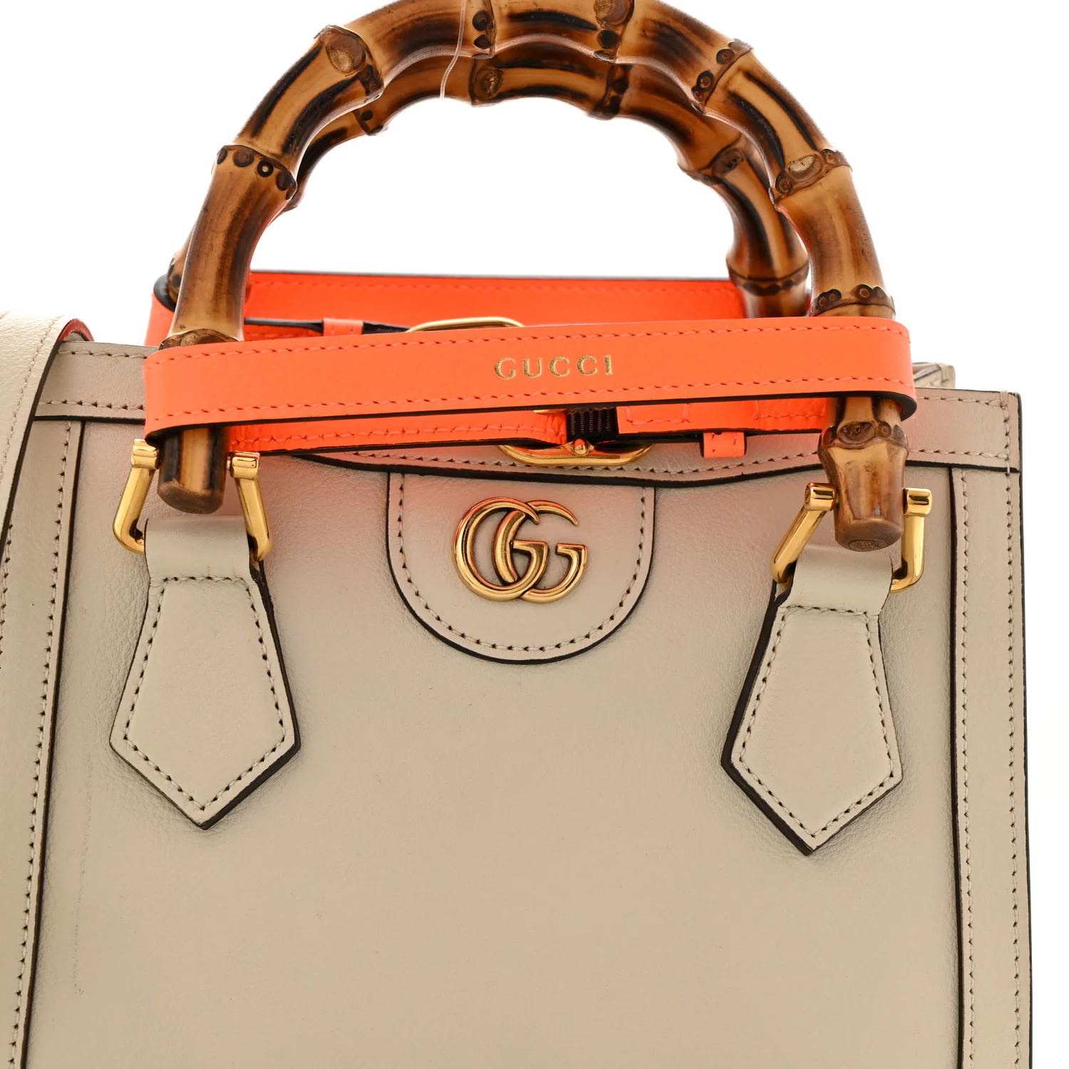 Wonka Grain Calfskin Mini Diana Tote Bag Mystic White Orange Fluo - Top Club