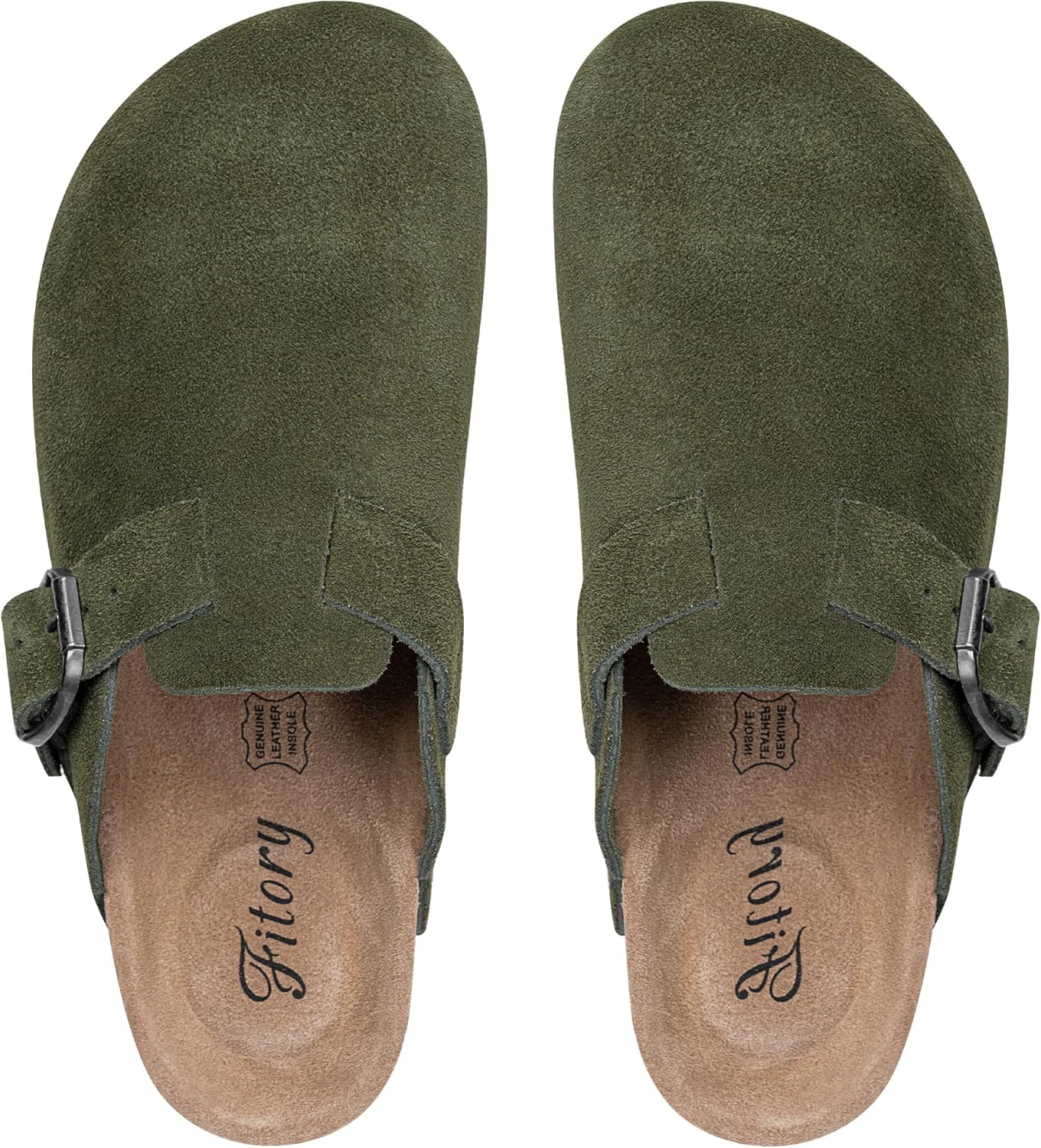 FITORY Womens Clogs Slip-on Potato Shoes Leather Mules with Suede Cork Footbed Size 6-11