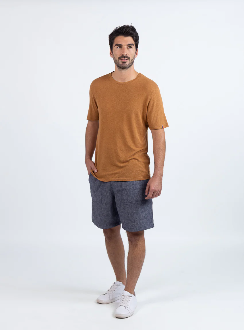 Tee-shirt homme en lin marron camel