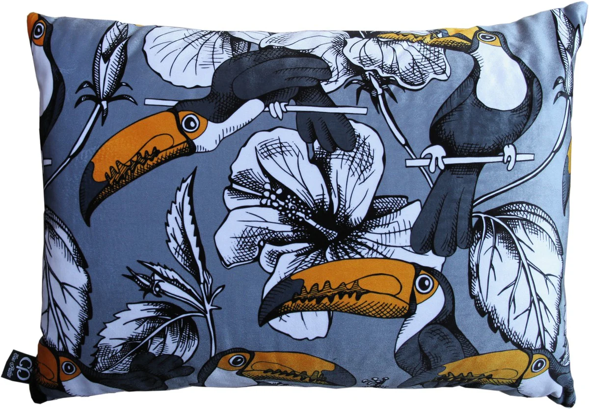 Luxury cushion Toronto Parrots gray / multicolored 35 x 55 cm - finest velvet fabric - luxury quality