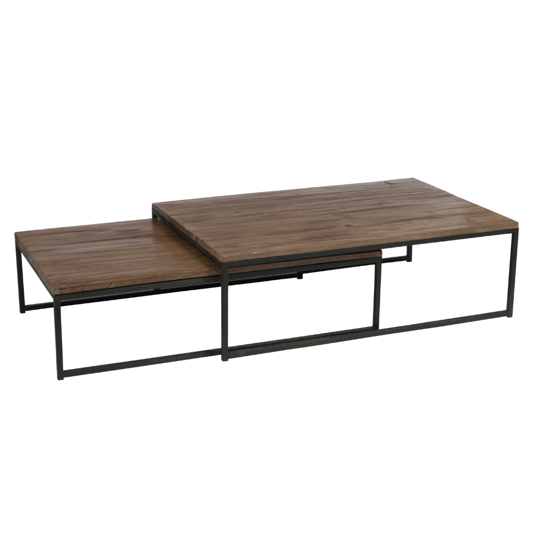 Salontafel hout/metaal bruin/zwart - set van 2