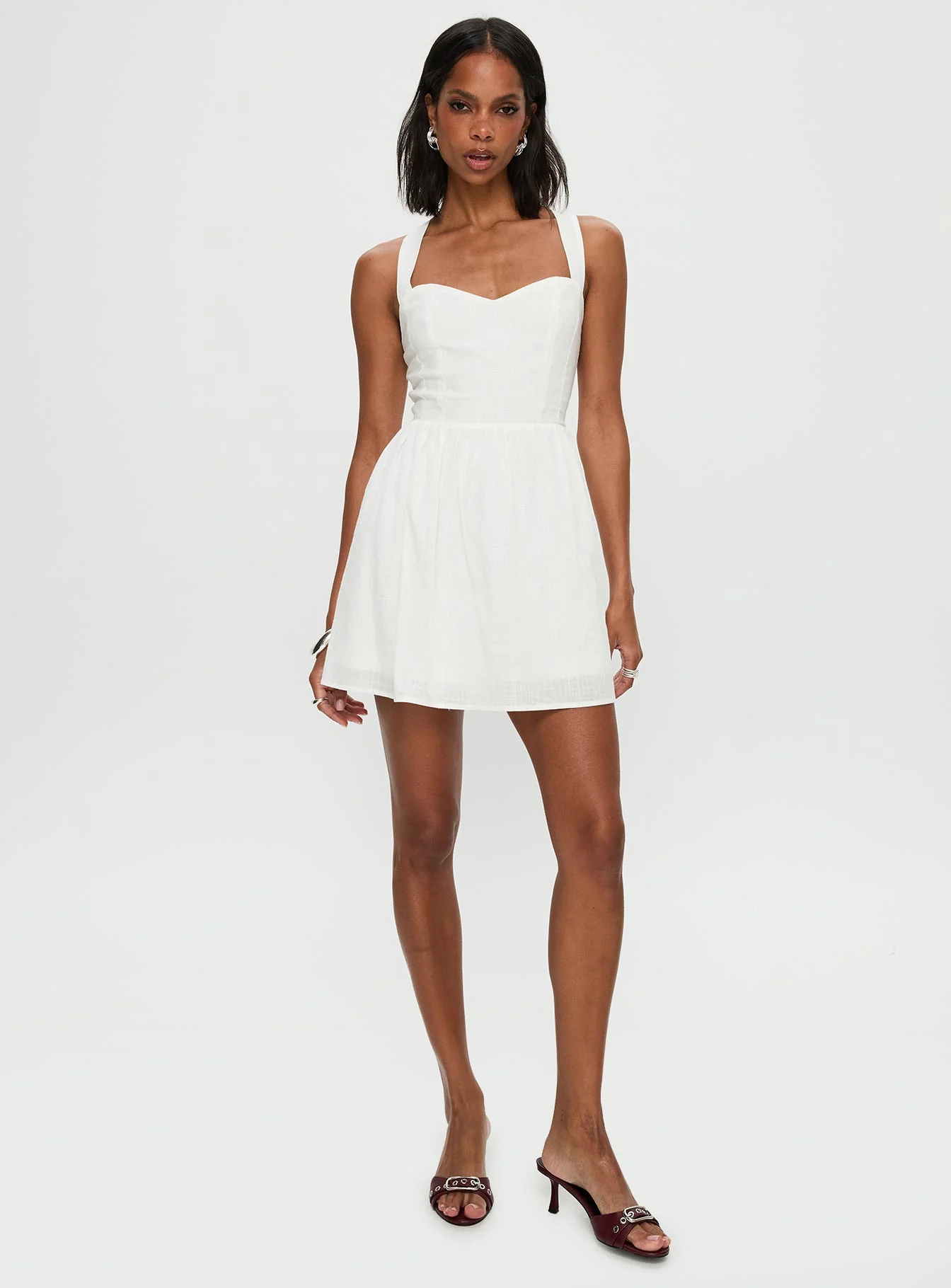 Zolena Halter Mini Dress White