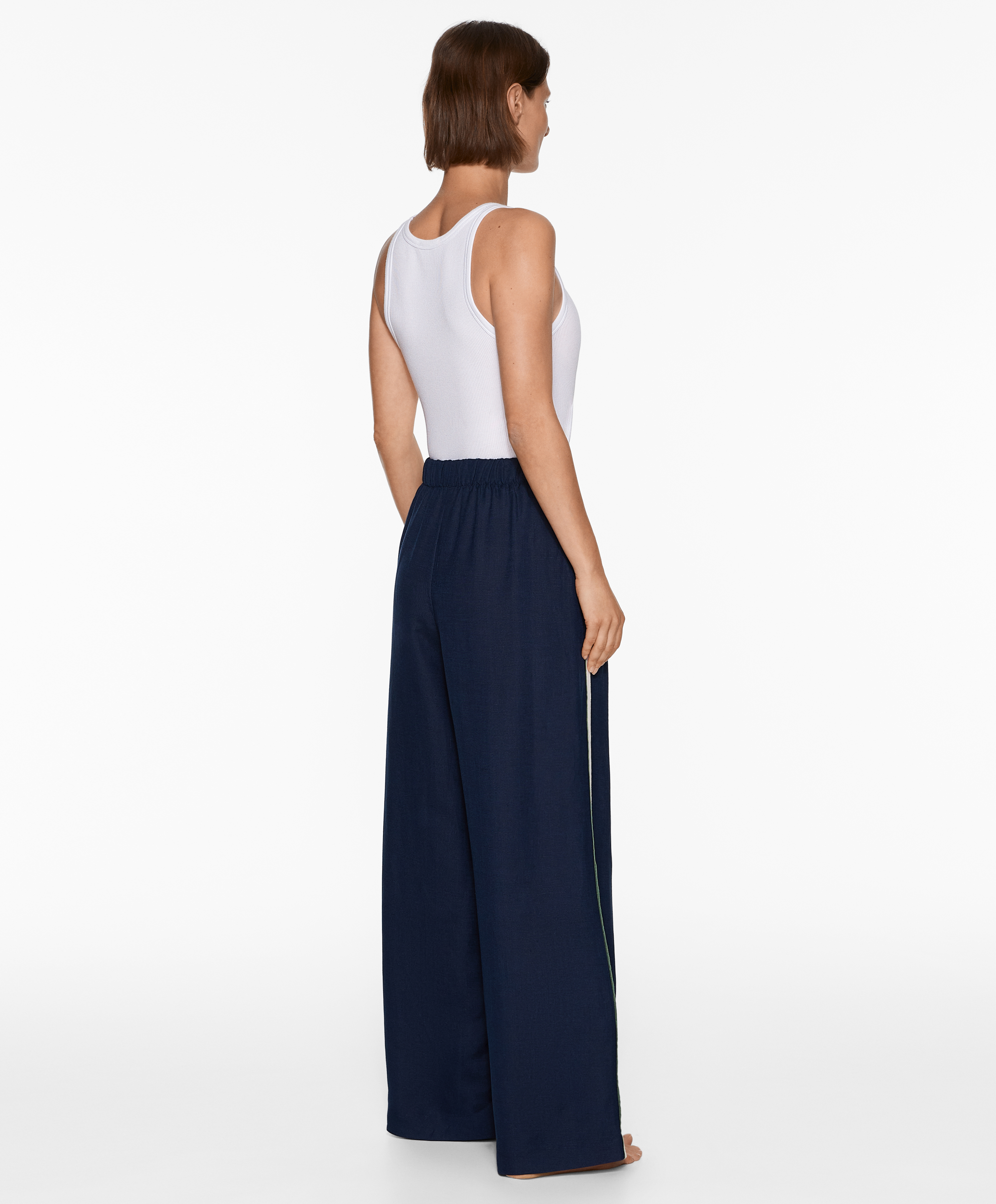 OYSHO Trousers with linen appliqué along the sides