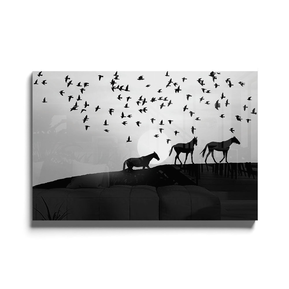 Walljar acrylglas schilderij - Distant Horses Acrylglas schilderij - 150 x 225 cm