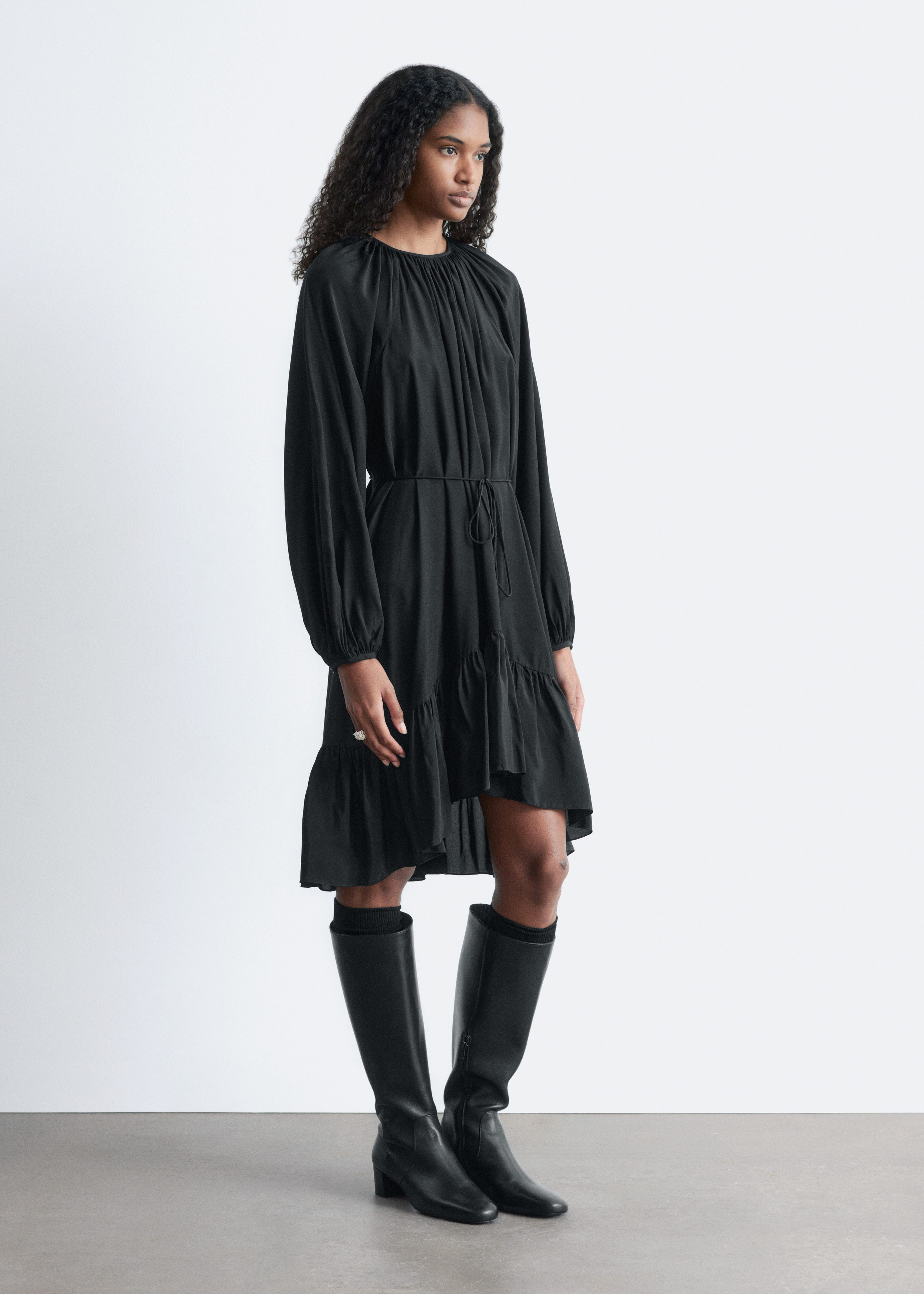 & Other Stories FLOUNCED BALLOON-SLEEVE MINI DRESS