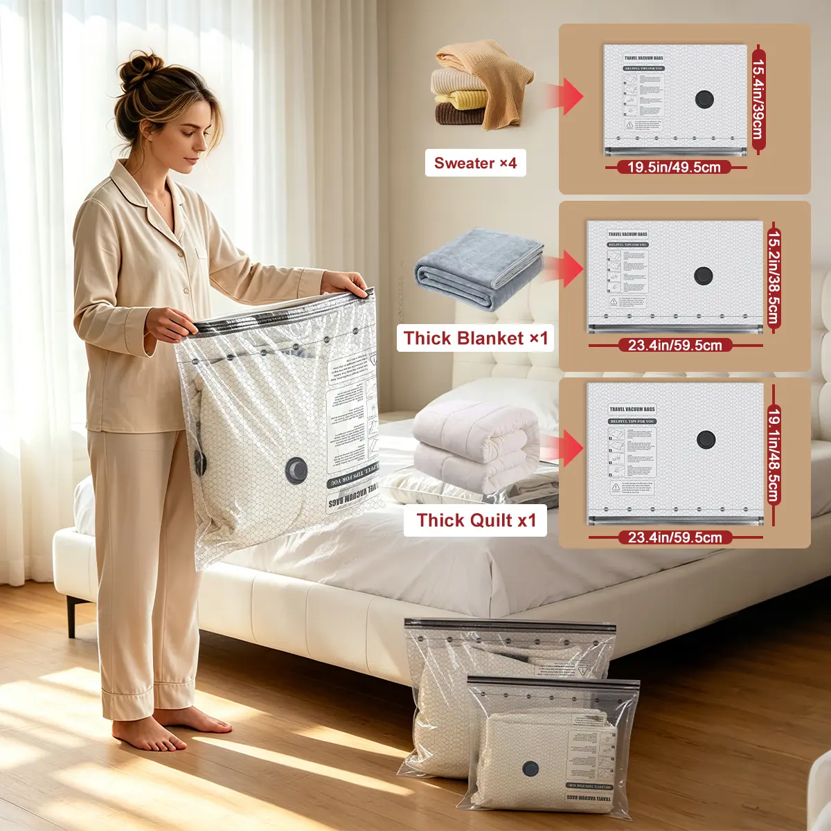 Travel Essential Vacuum Compression Bag Set with 4500Pa Powerful Electric Vacuum Sealer, Save 80% Storage Space, Waterproof Moisture-Proof Reusable Clothes Storage Bags for Suitcase Wardrobe Storage