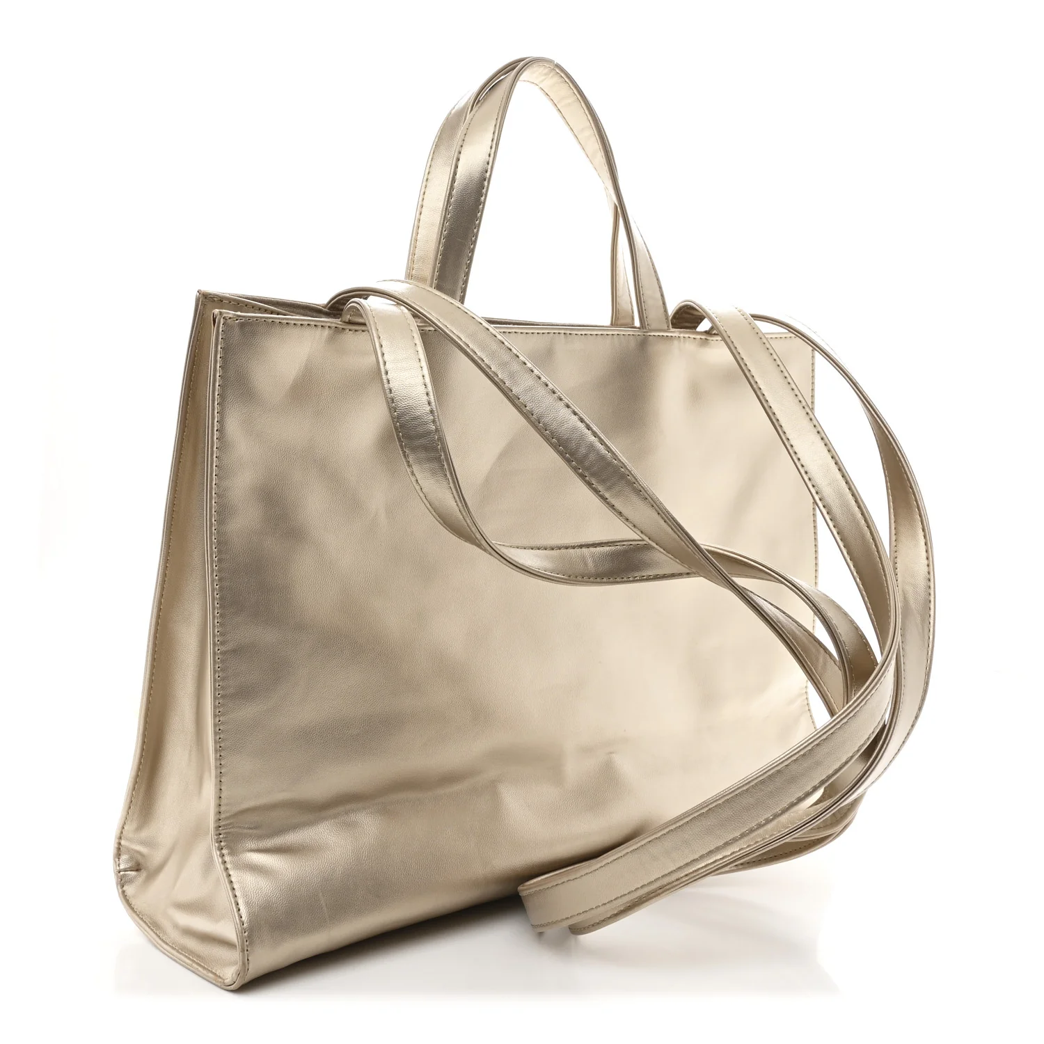 Metallic Vegan Leather Medium Shopping Bag Gold - Top Club
