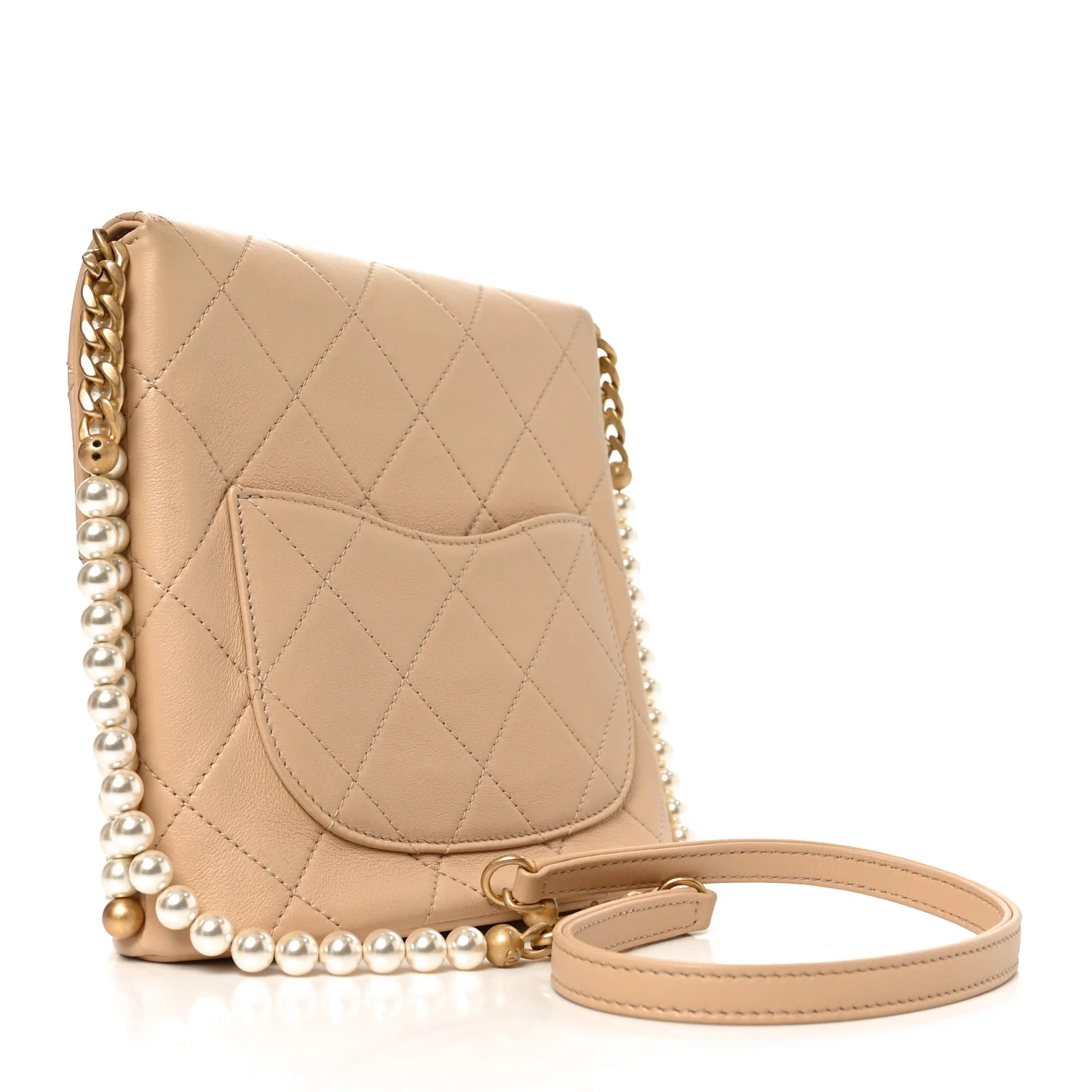 Calfskin Quilted Pearl Small Hobo Bag Beige - Top Club