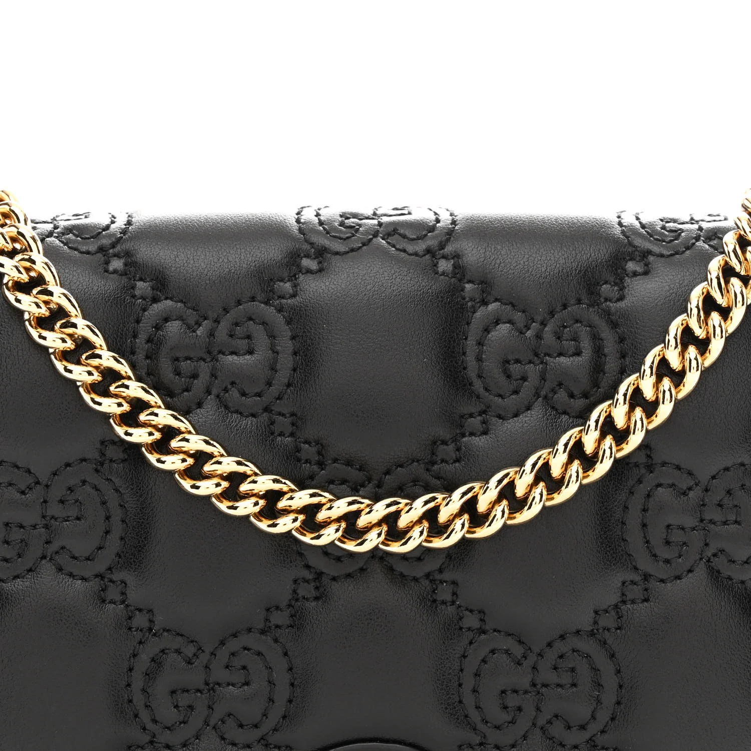 Calfskin GG Matelasse Chain Wallet Black - Top Club