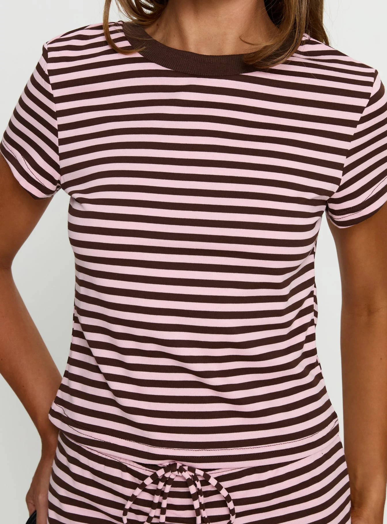 Settle Down Baby Tee Pink / Brown Stripe