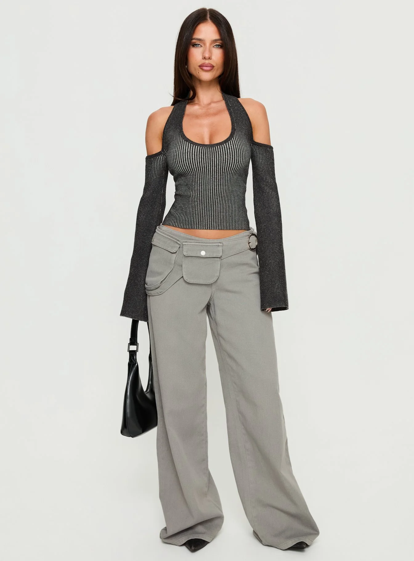 Novelia Halter Long Sleeve Top Black