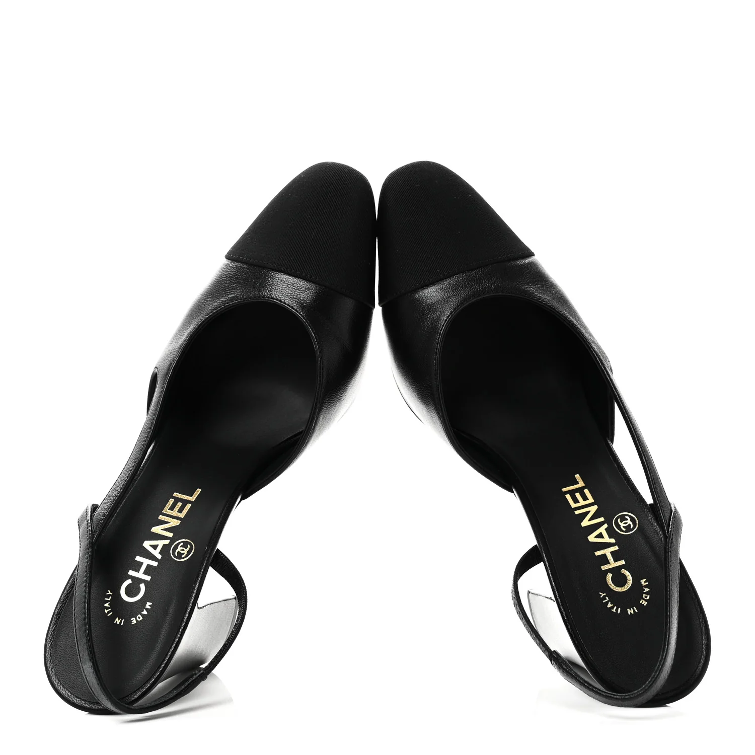 Lambskin Grosgrain Cap Toe CC Slingback Pumps 37 Black