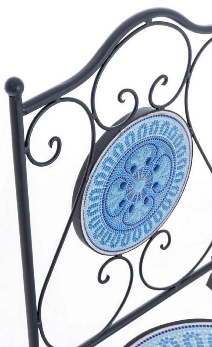Art Nouveau garden chair set of 4 black / blue / white 39 x 47 x H. 92 cm - folding chairs with ceramic plates - nostalgic garden & catering furniture
